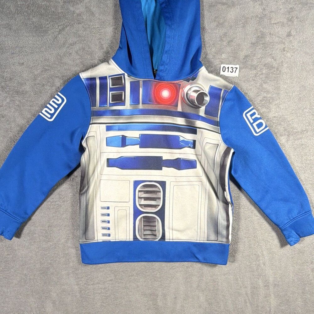 Star Wars R2-D2 Boys Blue Fleece Pullover Hoodie Size 6 Graphic Print